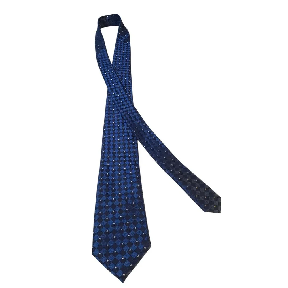 Michael Kors Mens Tie Necktie Designer Luxury Blue Silver Geometric Businesscore